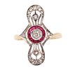 Art Deco 18k Gold Ring with Diamonds & Rubies