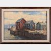 Adamson (20th Century) Harbor Scene, Oil on canvas,