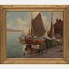 Jan Madden (American, 19th Century) Harbor Scene, Oil on canvas,