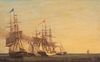FRENCH & US NAVY SHIPS SAILING OIL PAINTING