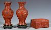 Chinese Cinnabar Vases & Box
