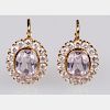 A Pair of 18kt. Yellow Gold, Kunzite, and Clear Stone Earrings,