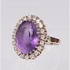 A 14kt. Yellow Gold, Amethyst, and Diamond Ring,