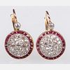 A Pair of 14kt. Yellow Gold, Diamond, and Ruby Earrings,