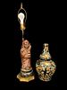 Tall Asian Wise Man Root Wood Lamp w Vase 