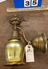 BRASS GAS AND ELEC SCONCE W/ ART GLASS SHADE CORDTS MANSION