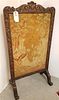19TH C CARVED WALNUT FRAMED FIRE SCREEN W/ TAPESTRY PANEL 44 1/2"H X 23 1/2"W CORDTS MANSION
