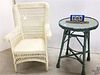 WICKER TABLE 29"H X 21" DIAM W/ CHAIR CORDTS MANSION