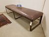 MID CENTRUY LEATHER TOP METAL BASE BENCH 18"H X 6'W X 20"D CORDTS MANSION