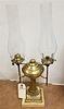 19TH C BRASS AND MARBLE DOUBLE BURNER OIL LAMP