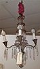 BRASS, GLASS AND BEAD CHANDELIER 28"H X 16"D CORDTS MANSION