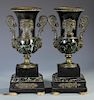 Pr. French Bronze & Marble Urn Garnitures