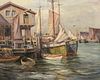 New England Oil on Canvas Harbor Scene, De Nagy