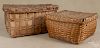 Two Maine splint Native American baskets, 19th c., 8'' h., 10 1/2'' w. and 11'' h., 18 1/2'' w.