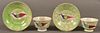 2 Green Spatter Peafowl Pattern Cups & Saucers.