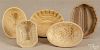 Five yelloware food molds, 19th c, largest - 3 1/2'' h., 8 1/4'' w.