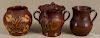 Ned Foltz, three pieces of redware, signed and dated in the 1980's, tallest - 9''.