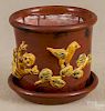 Lester Breininger, redware flower pot and undertray, signed and dated 1988, 7'' h.