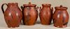 Lester Breininger, four redware pieces, signed and dated in the 1980's, tallest - 9''.