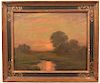 Oil on Canvas Sunset Landscape Painting.