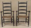 Pair of contemporary ladderback armchairs, seat height - 17 1/2''.