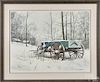 Mildred Sands Kratz, limited edition print of a winter landscape with a wagon, signed and numbered
