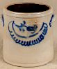 Stoneware crock, 19th c., with cobalt tulip decoration above a crescent swag on both sides, 10'' h.