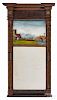 Federal mahogany mirror, 19th c., with eglomise panel of fisherman at a bridge, 33 1/2'' h.