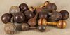 Collection of nine wood dumbbells, ca. 1900, largest - 12'' w.