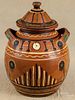 Christopher Woods, large redware lidded storage jar, signed and dated 2000, 14'' h.
