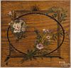 Painted oak gameboard, ca. 1900, the reverse side with floral decoration, 15'' square.