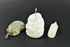 3 Chinese Jade Carved Toggles, Figure, Toad & Duck