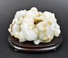 Chinese Jade Carved 3 Foo Lion Chasing Ball
