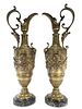Antique French Pair of Bronze Ewers with a Marble Base