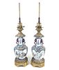 Pair of Chinese Bronze & Porcelain Lamps