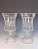 Pair of Blown and Etched Glass Hurricanes