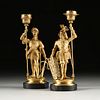 A PAIR OF FRENCH GOTHIC REVIVAL ARMORED KNIGHTS GILT BRONZE CANDLESTICKS, LATE 19TH CENTURY,