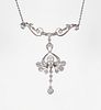 Platinum 14K Diamond Pearl Pendant Necklace