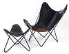 Hardoy Iron and Leather Butterfly Chair and Ottoman
