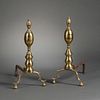 Pair of Brass and Iron Double-belted Lemon-top Andirons