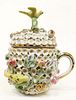 A MEISSEN SNOWBALL STYLE HAND PAINTED COVERED CUP