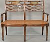 French style settee with caned seat and down cushion, lg. 48".