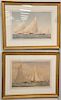 Pair of Fred S. Cozzens colored printed lithographs including "Before the Wind - Newport 1883" and "Rounding the Lightship", signed ...