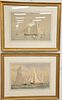 Pair of Fred S Cozzens colored lithographs "Rounding the Lightship" and "Misty Morning Drifting" signed lower left in print Fred S. ...