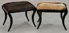 Pair of Hyde covered footstools. ht. 18", top: 17" x 25".