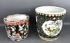 2 Asian Floral & Bird Decorated Planters