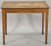 Mahogany inlaid game table with gameboard top opening to fitted interior (as is). ht. 30", top: 24" x 36"