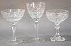 Two sets of crystal glass stems including two sizes of thumbprint glasses and eight glasses with hexagon base. thumbprint: (11) 5 3/...