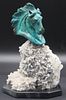 Carved Chrysocolla Horse on a Quartz and Pyrite