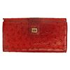 Retro Gucci Red Ostrich Leather Clutch Wallet.